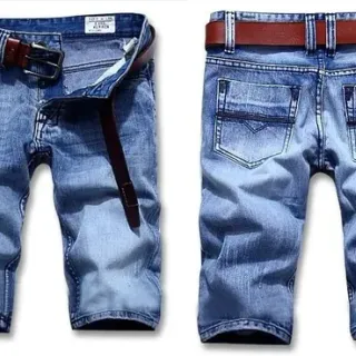 Medium-Wash Distressed Denim Shorts