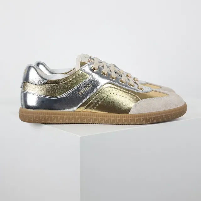 Metallic Silver and Gold Two-Tone Suede Lifestyle Sneakers 3