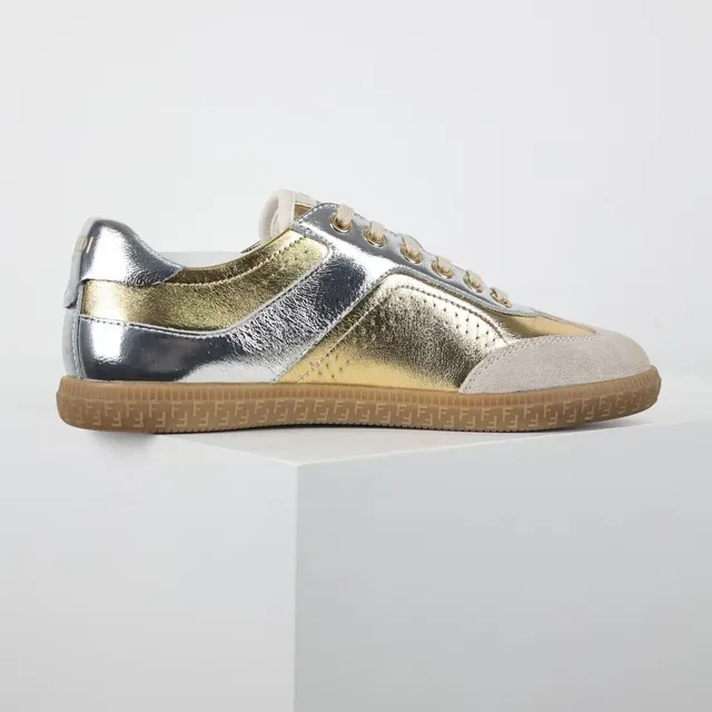 Metallic Silver and Gold Two-Tone Suede Lifestyle Sneakers 7