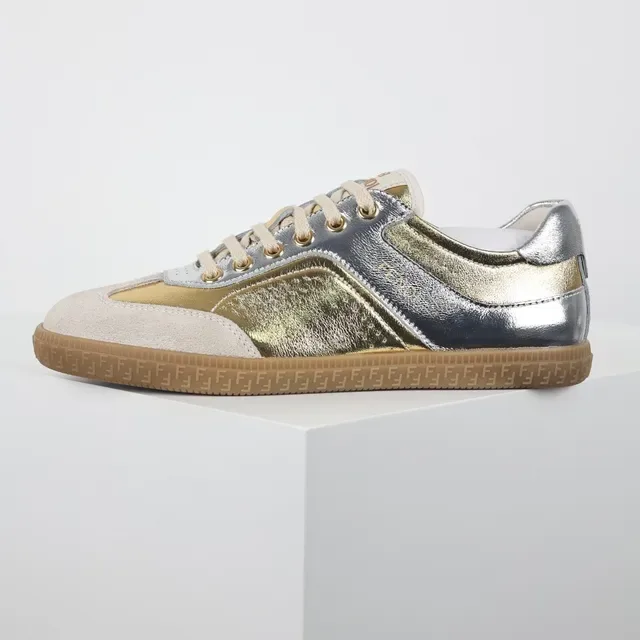 Metallic Silver and Gold Two-Tone Suede Lifestyle Sneakers 9