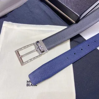 Montblanc Reversible Navy Gray Textured Leather Belt