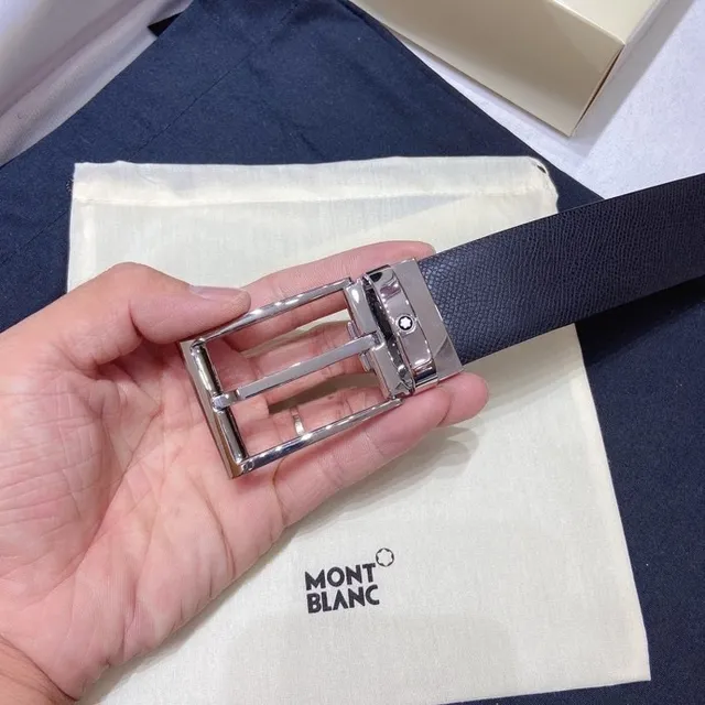 Montblanc उलट-फेर कर सकने वाला समुद्री भूरा टेक्स्चर्ड लेदर बेल्ट 2