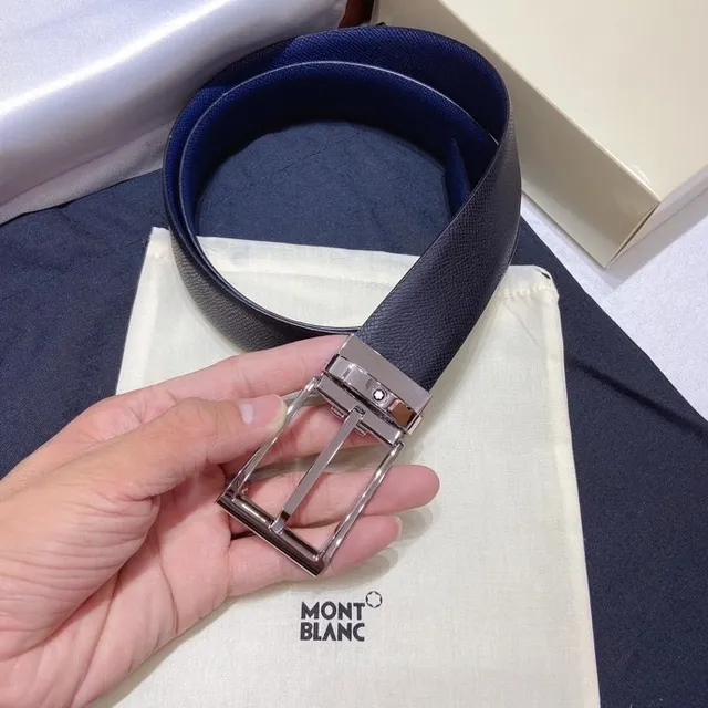 Montblanc उलट-फेर कर सकने वाला समुद्री भूरा टेक्स्चर्ड लेदर बेल्ट 3