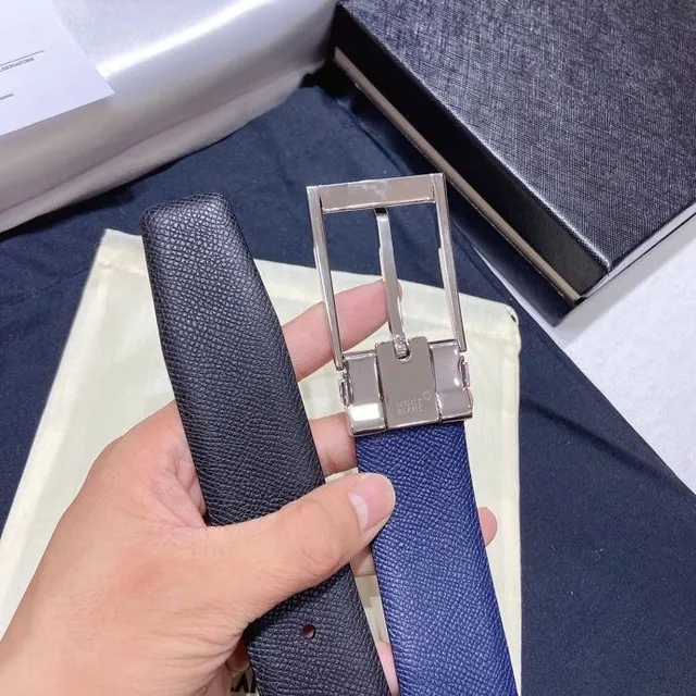 Montblanc उलट-फेर कर सकने वाला समुद्री भूरा टेक्स्चर्ड लेदर बेल्ट 5