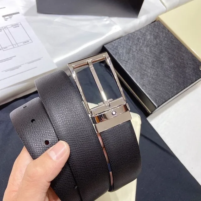 Montblanc उलट-फेर कर सकने वाला समुद्री भूरा टेक्स्चर्ड लेदर बेल्ट 7