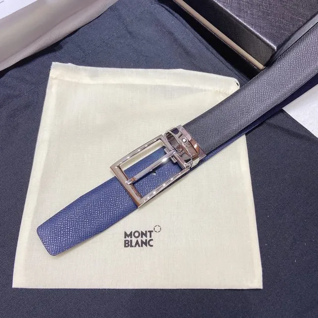Montblanc उलट-फेर कर सकने वाला समुद्री भूरा टेक्स्चर्ड लेदर बेल्ट 9