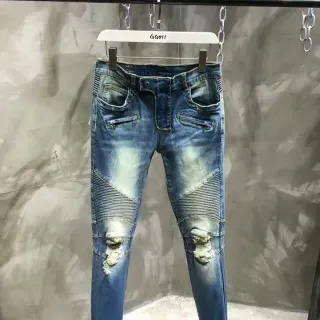 Moto-Panelled Distressed Blue Denim Jeans