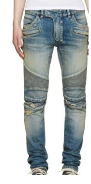 Jean Moto-Panelled Distressed Bleu en Denim 2