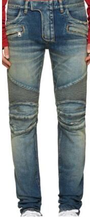Jean Moto-Panelled Distressed Bleu en Denim 3