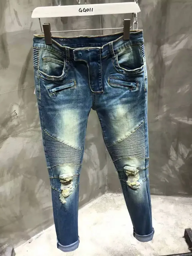 Jean Moto-Panelled Distressed Bleu en Denim 12