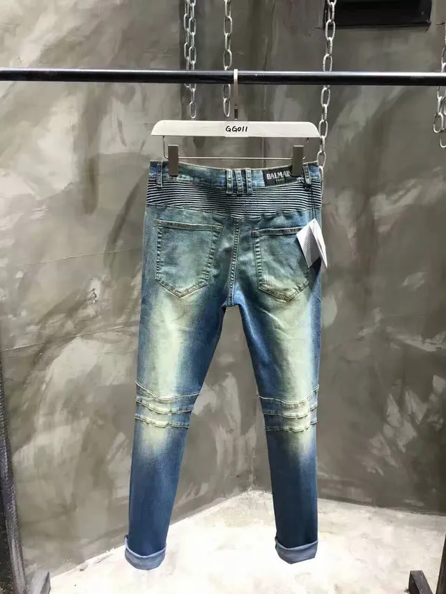 Jean Moto-Panelled Distressed Bleu en Denim 14