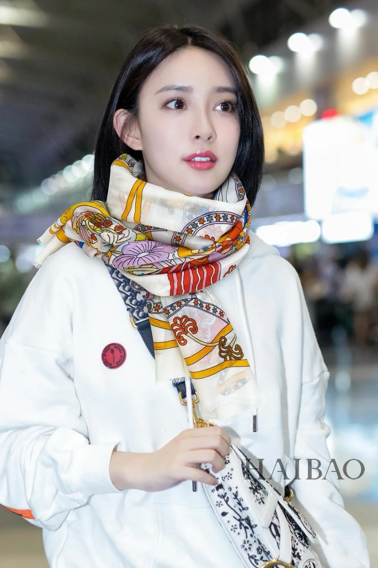 Multicolor Floral-Abstract Print Off-White Long Silk Scarf 2