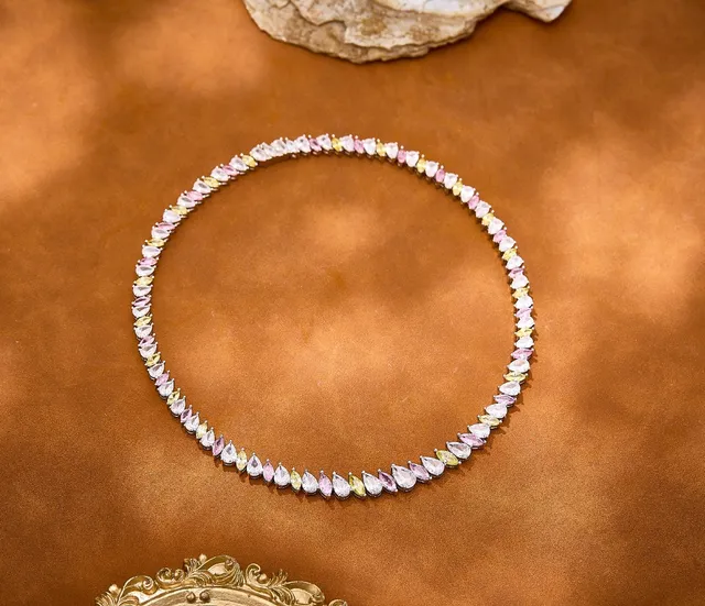 Multicolor Teardrop-Cut Stone Continuous-Circle Necklace 3