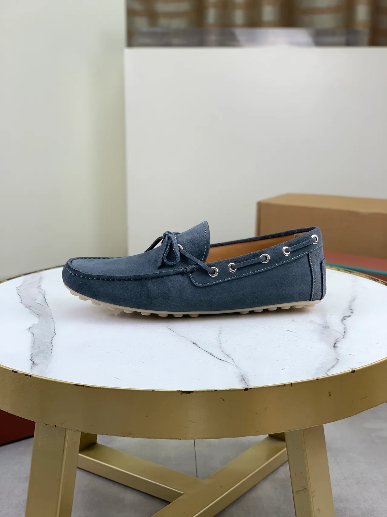 Navy Beige Suede Tassel-Knot Loafer 5