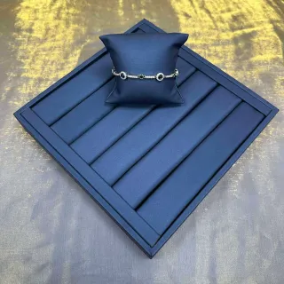 سوار أزرق بحري معدن فضي pavé-set حجريات شفافة