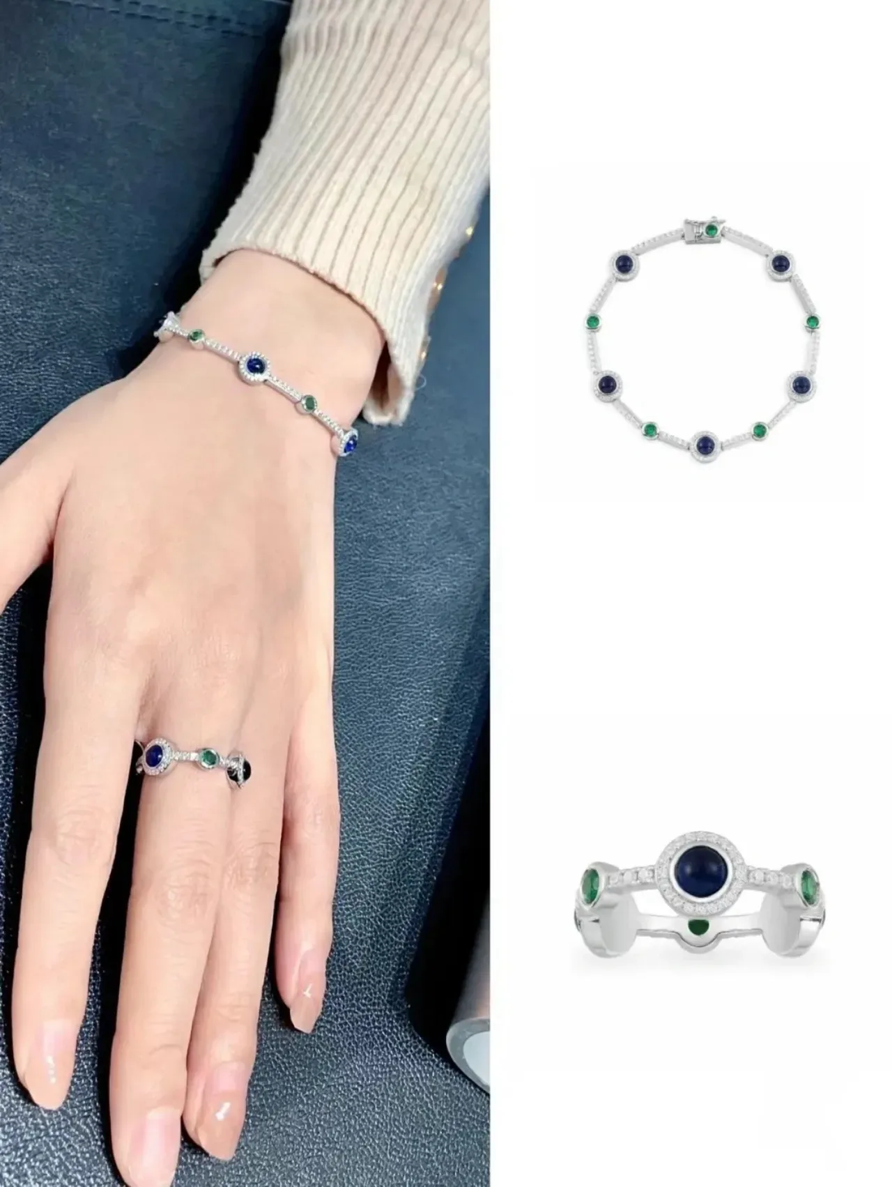 Navy Blue Silver-Tone Metal Pavé-Set Clear Stones Bracelet 2