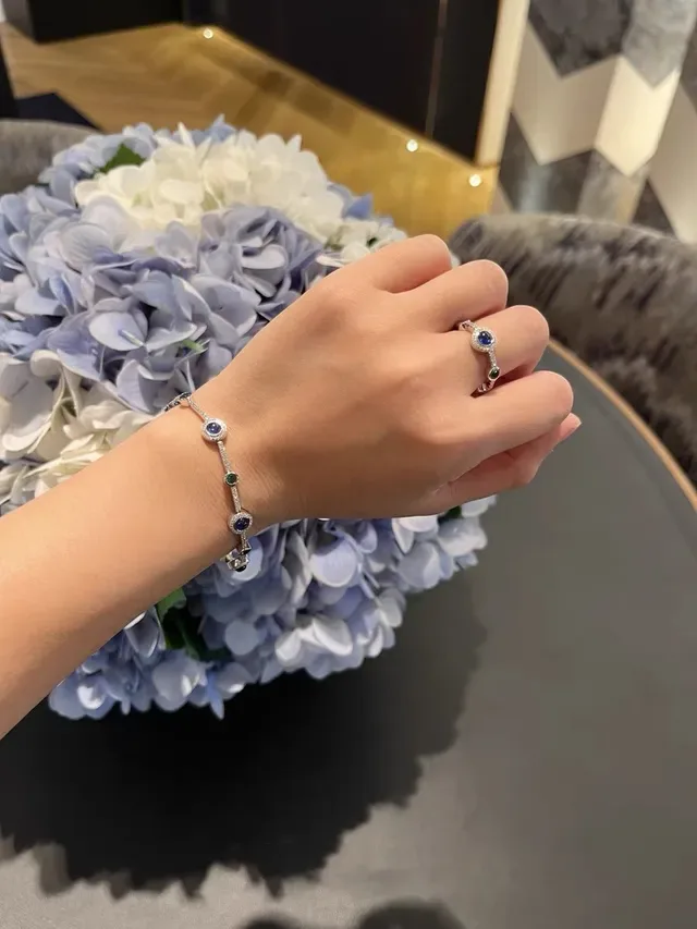 Navy Blue Silver-Tone Metal Pavé-Set Clear Stones Bracelet 4