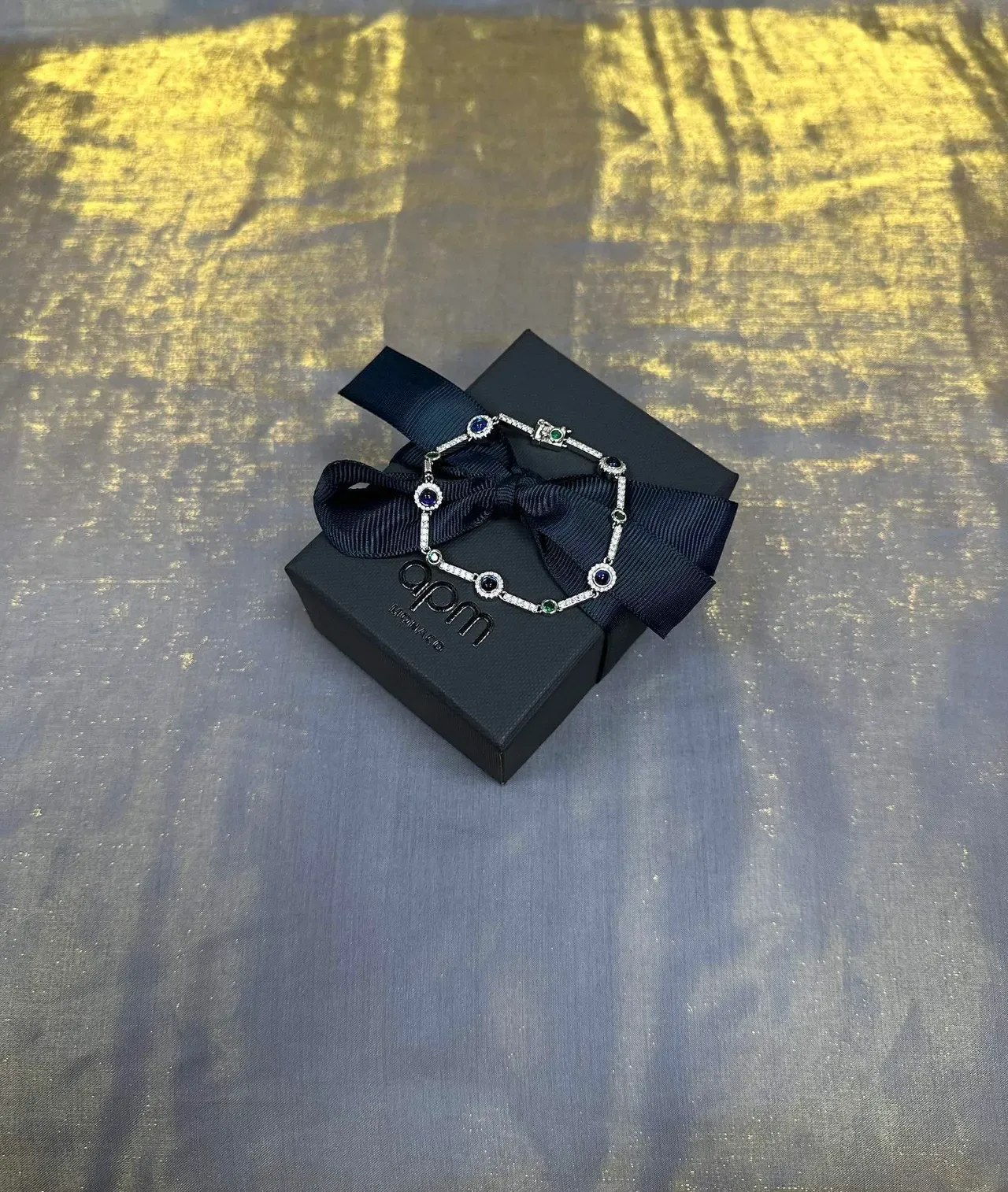 Navy Blue Silver-Tone Metal Pavé-Set Clear Stones Bracelet 6
