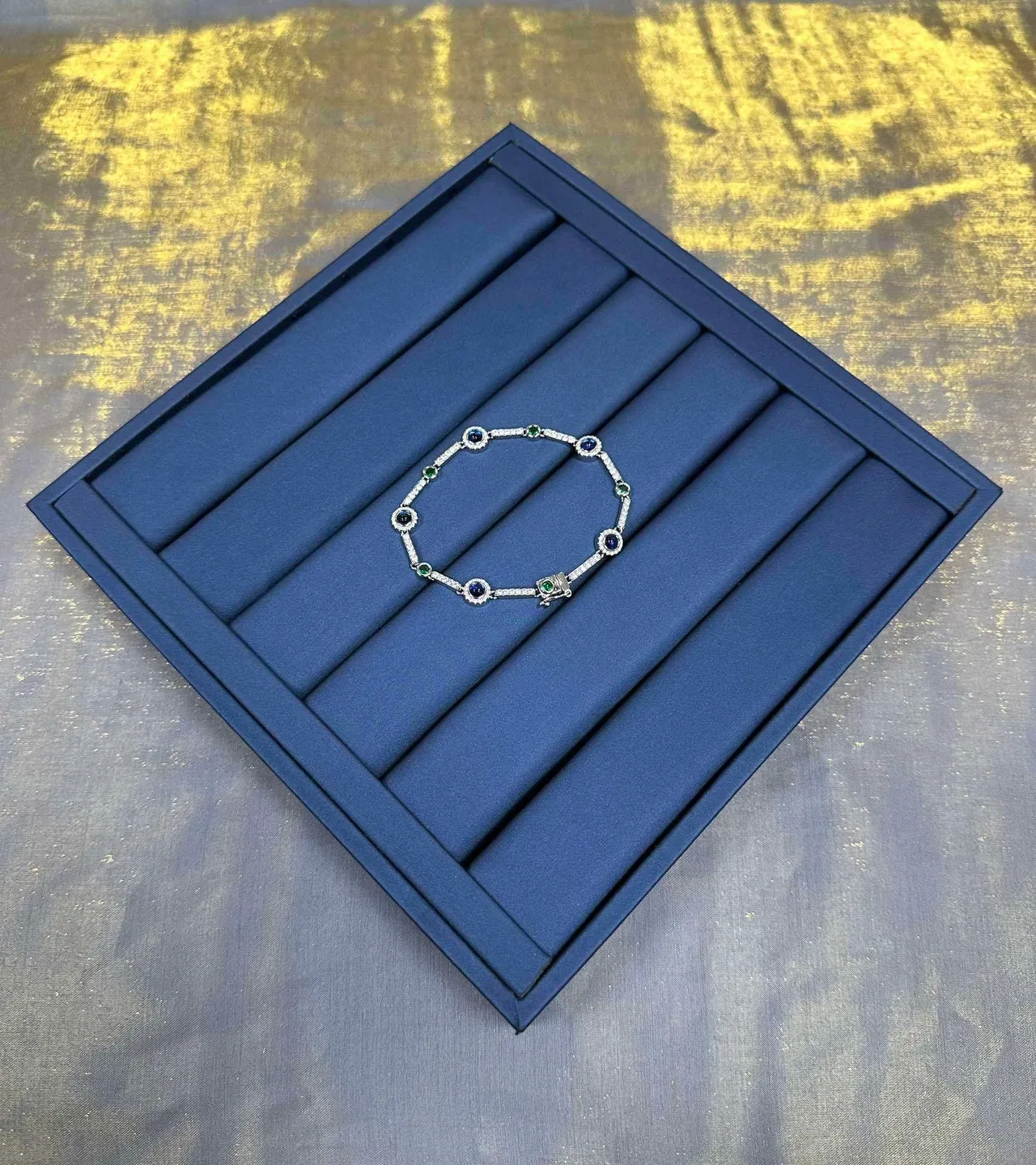 Navy Blue Silver-Tone Metal Pavé-Set Clear Stones Bracelet 8