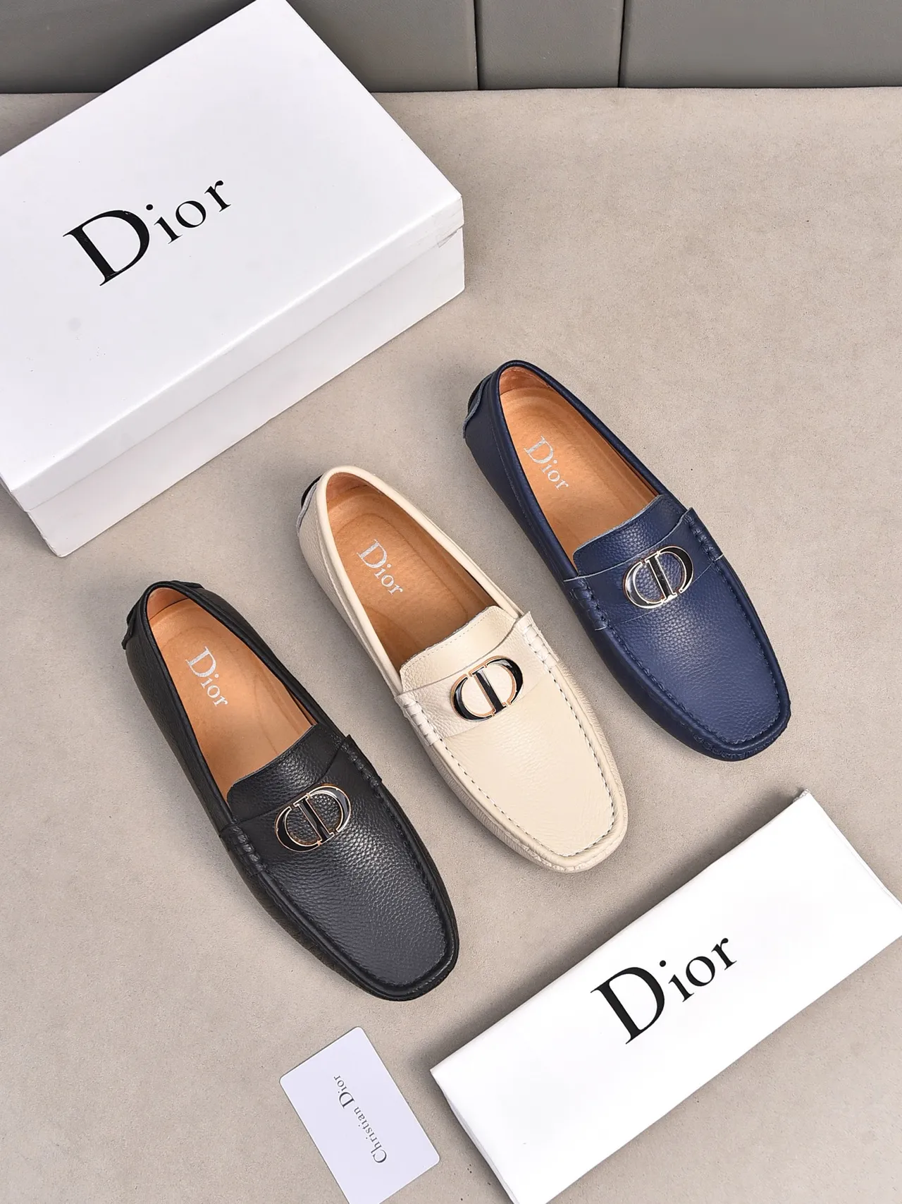 Navy Gold Pebbled Leather Metal Horsebit Ornament Loafer 2