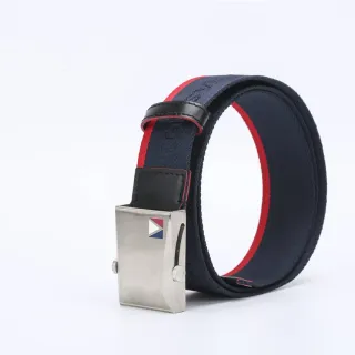Navy Red Woven Nylon Strap Piping Canvas Belt
