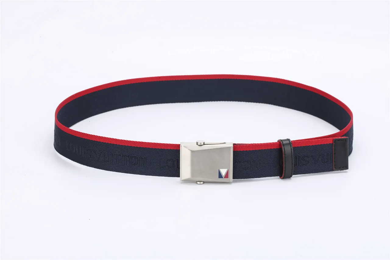Navy Red Woven Nylon Strap Piping Canvas Belt 7