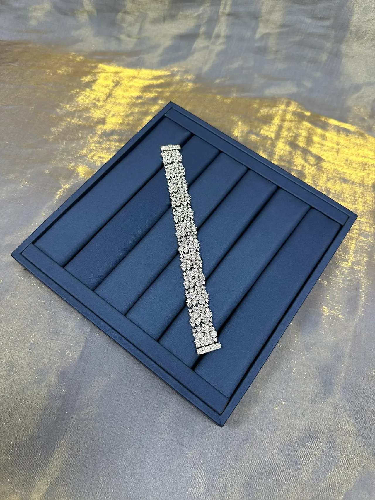 Navy Silver Blue Velvet-Lined Segmented Grooved Tray Jewelry 8