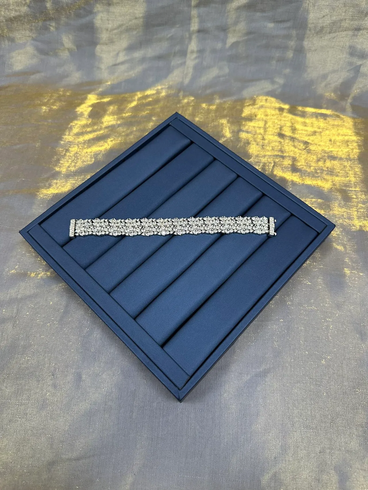 Navy Silver Blue Velvet-Lined Segmented Grooved Tray Jewelry 9