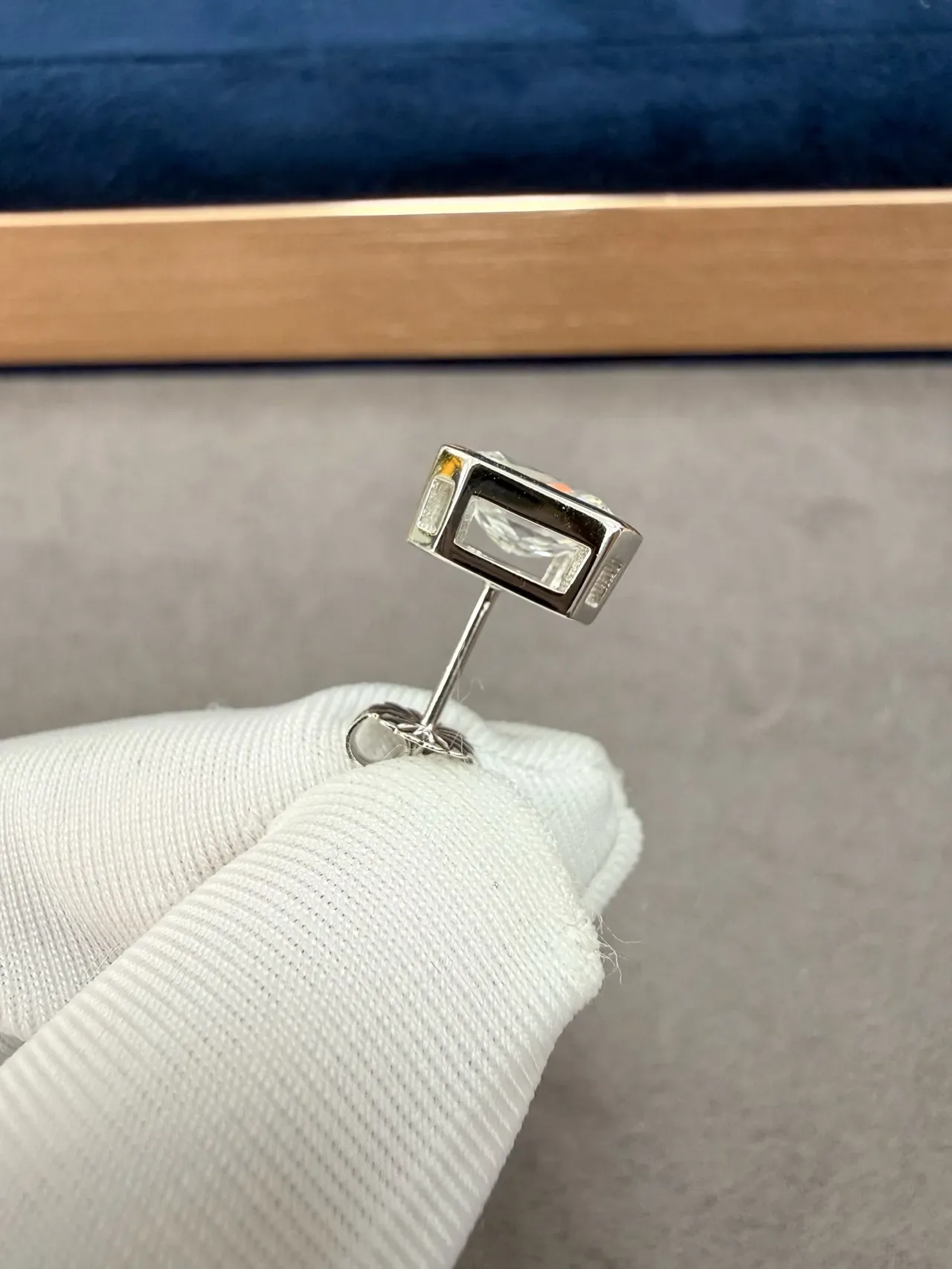 Navy Silver Rectangular Emerald-Cut Stones Bezel-Set Earrings 6