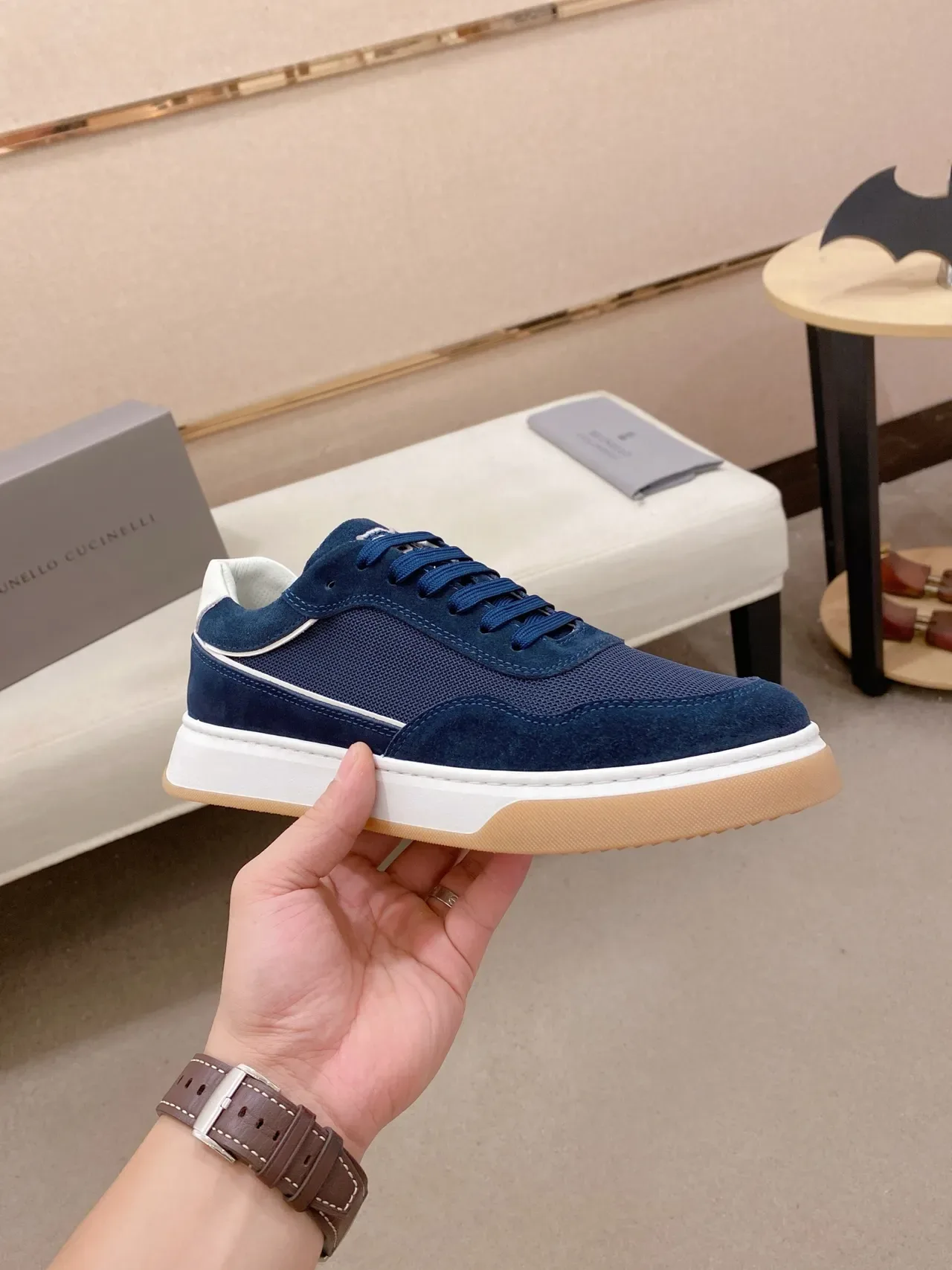 Navy Suede and Mesh Low-Top Lifestyle Sneaker 4