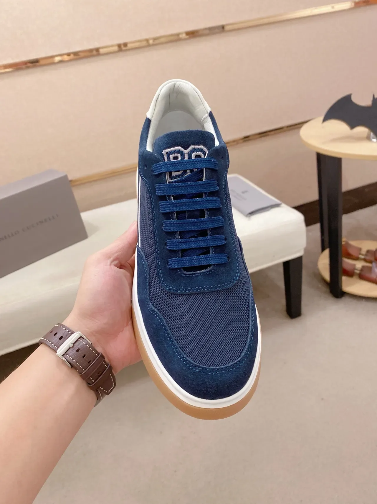 Navy Suede and Mesh Low-Top Lifestyle Sneaker 5