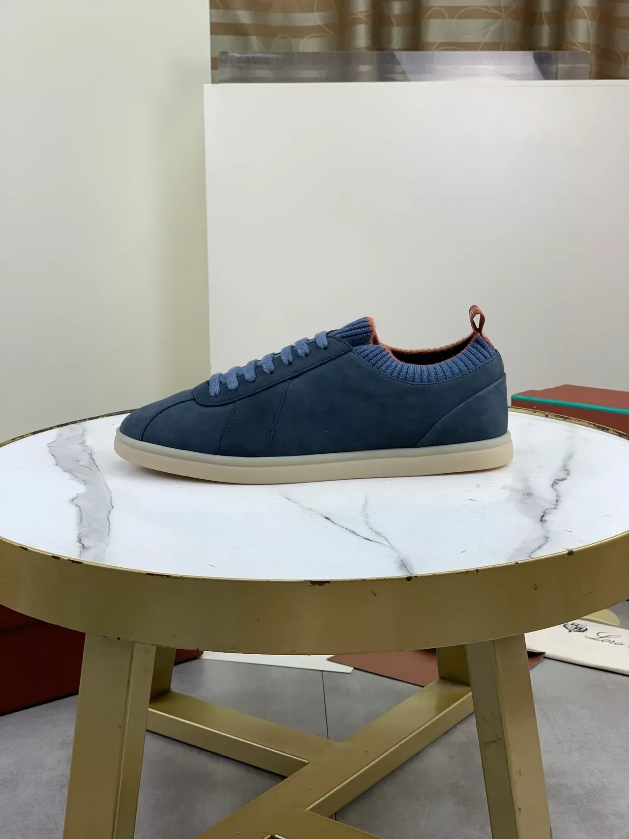 Navy Suede Knit-Collar Low-Top Sneakers 5