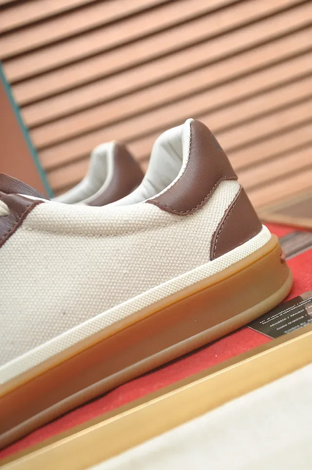 Off-White and Brown Canvas Leather Panel Gum Sole Lifestyle Sneaker 2