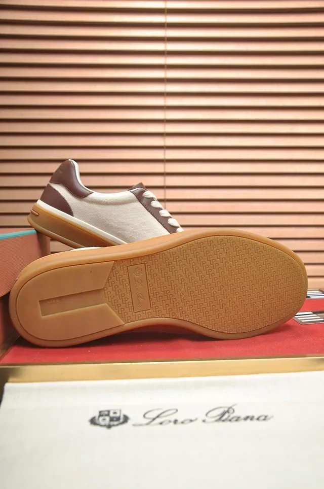 Off-White and Brown Canvas Leather Panel Gum Sole Lifestyle Sneaker 3
