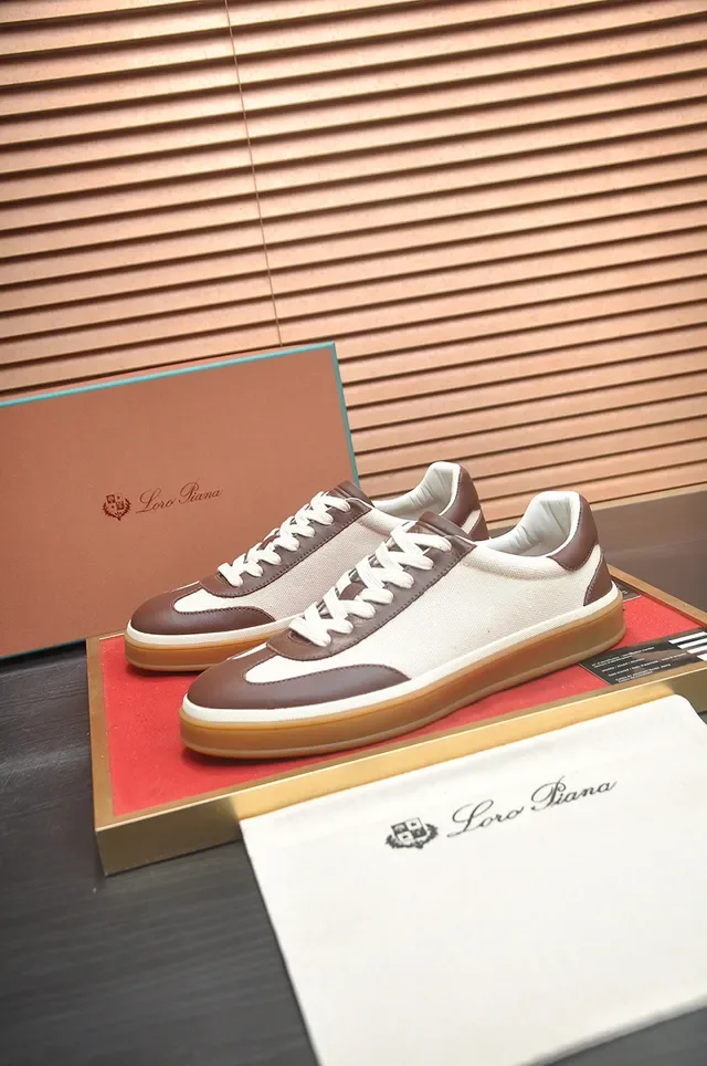 Off-White and Brown Canvas Leather Panel Gum Sole Lifestyle Sneaker 4