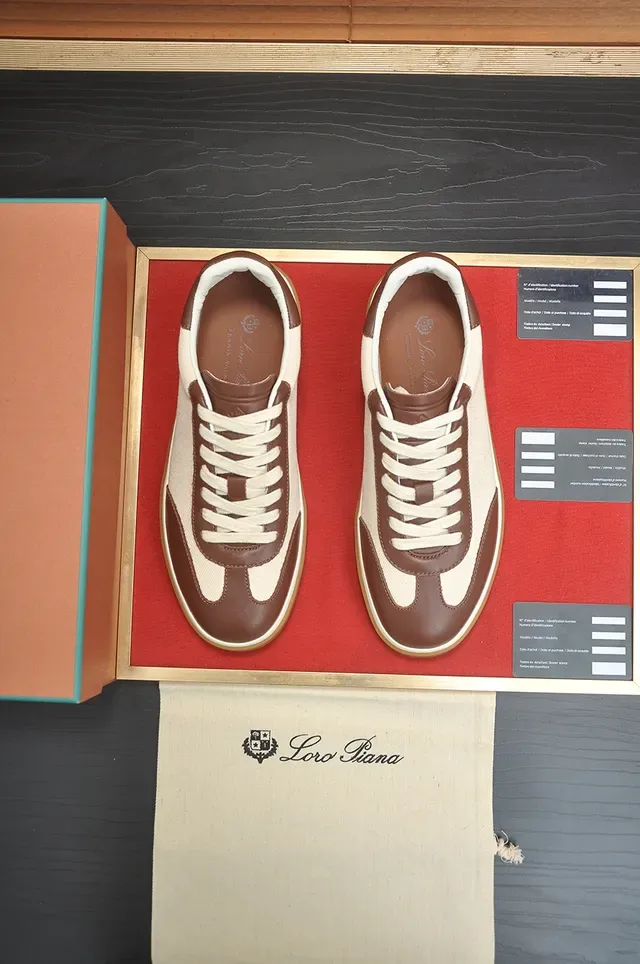 Off-White and Brown Canvas Leather Panel Gum Sole Lifestyle Sneaker 5