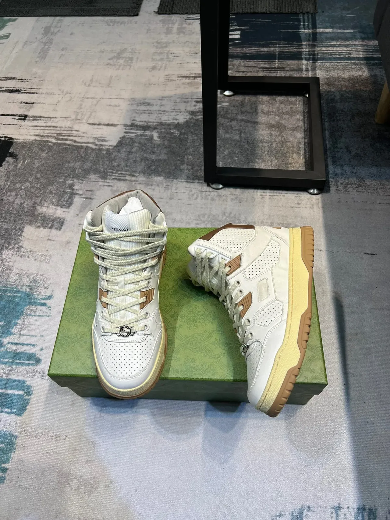 Off-White Cream and Tan Perforated High-Top Lifestyle Sneaker 4