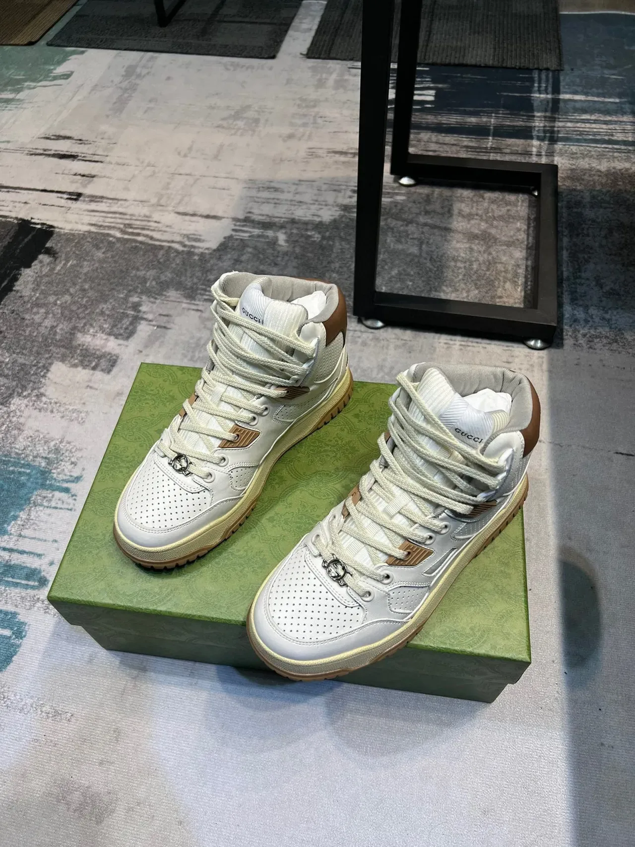 Off-White Cream and Tan Perforated High-Top Lifestyle Sneaker 5