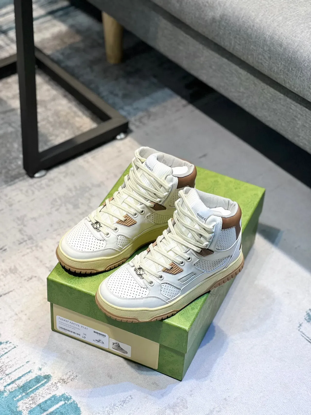 Off-White Cream and Tan Perforated High-Top Lifestyle Sneaker 6