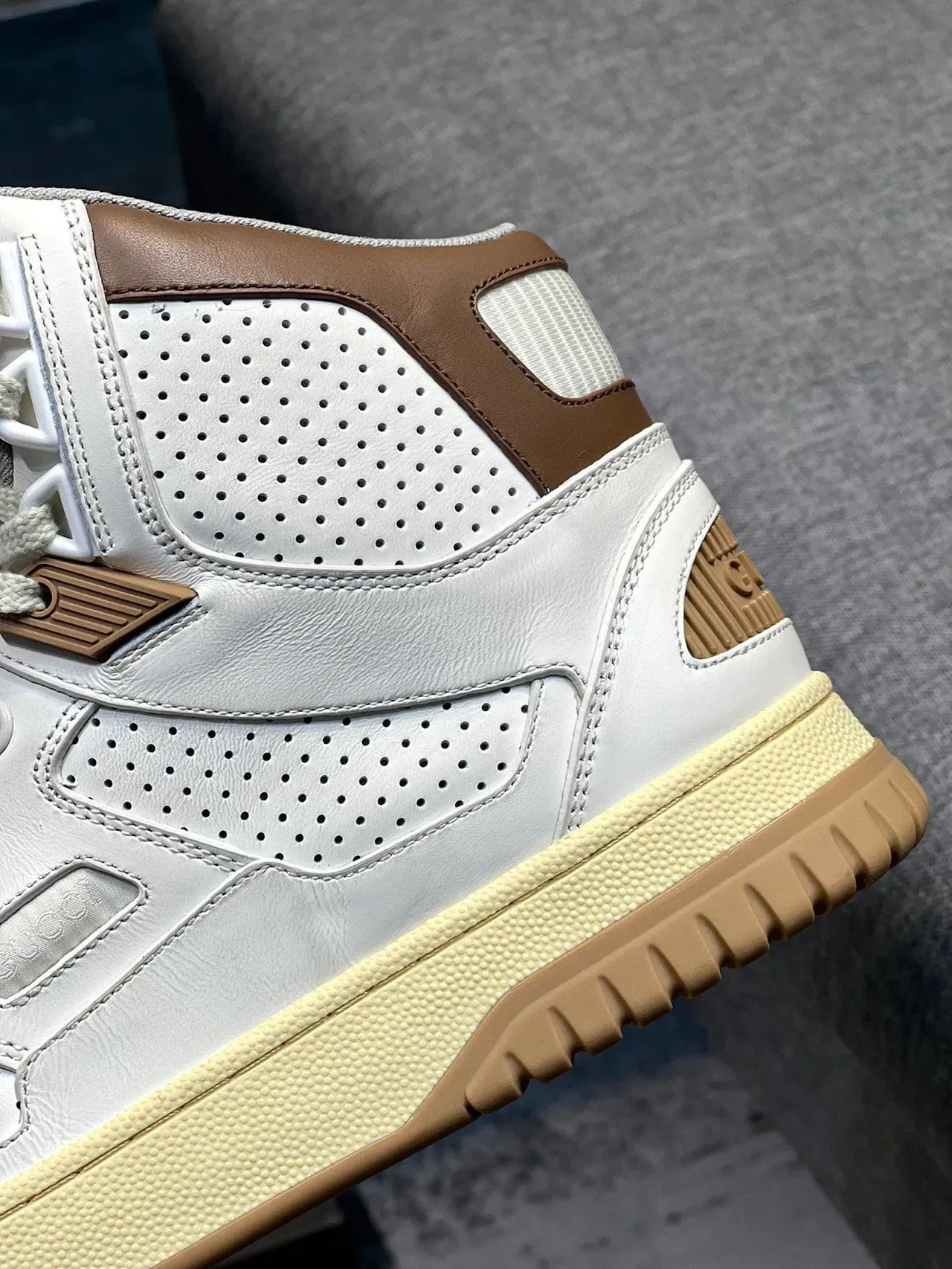 Off-White Cream and Tan Perforated High-Top Lifestyle Sneaker 8