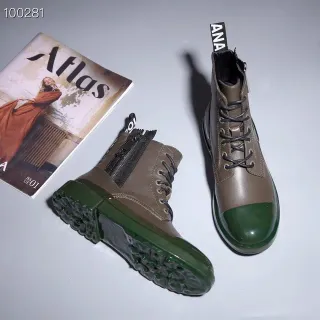 Olive and Glossy Green Two-Tone Lace-Up Ankle Boots