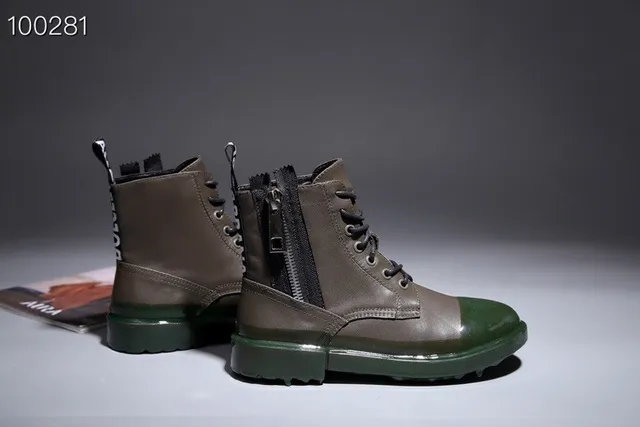 Olive and Glossy Green Two-Tone Lace-Up Ankle Boots 2