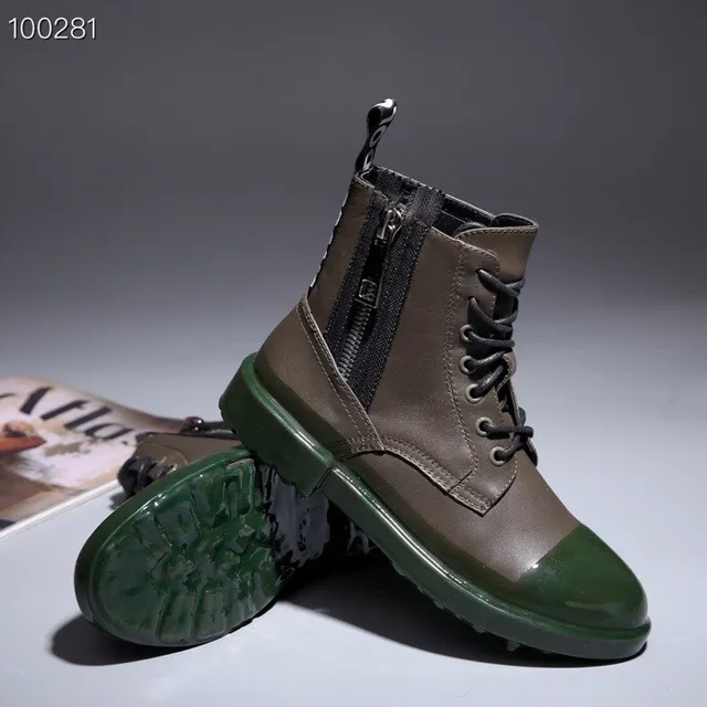 Olive and Glossy Green Two-Tone Lace-Up Ankle Boots 4