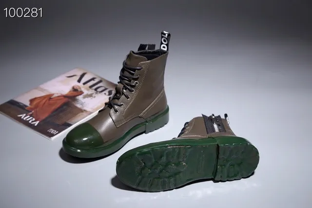 Olive and Glossy Green Two-Tone Lace-Up Ankle Boots 5