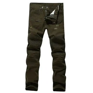 Olive Distressed Ribbed-Knee Reinforced Pants