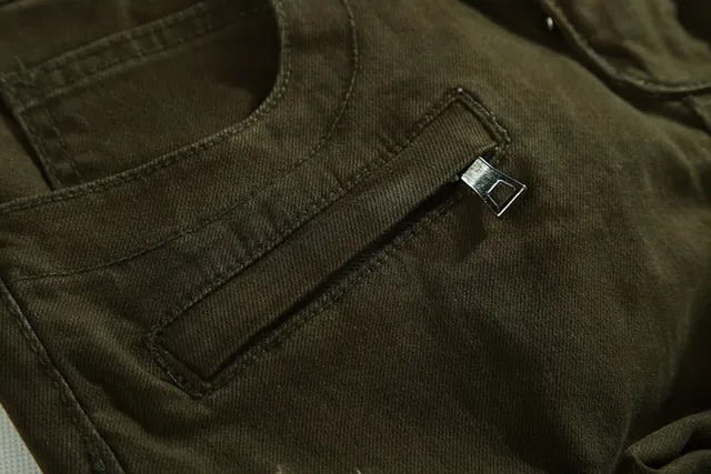 Olive Distressed Ribbed-Knee Reinforced Pants 4