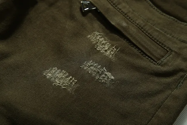 Olive Distressed Ribbed-Knee Reinforced Pants 10