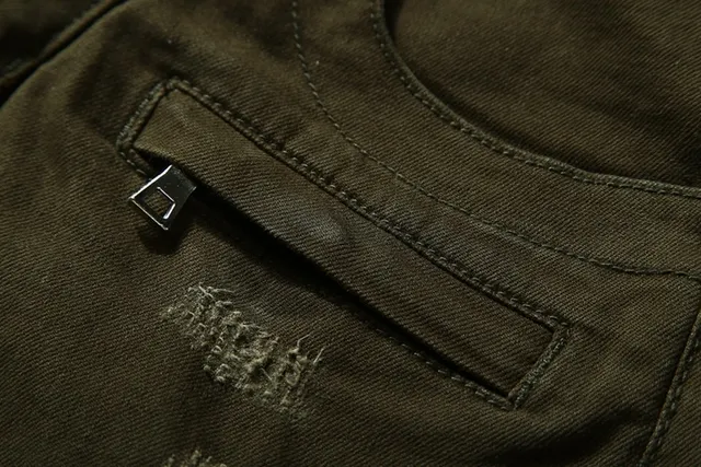 Olive Distressed Ribbed-Knee Reinforced Pants 14