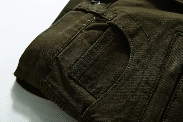Olive Distressed Ribbed-Knee Reinforced Pants 17