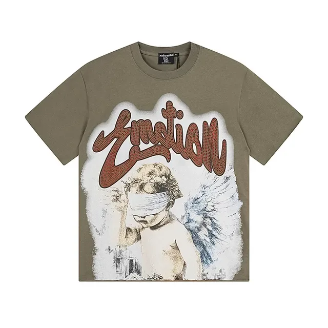 Olive Graphic-Print Double-Sided Angel Motif T-Shirt 2
